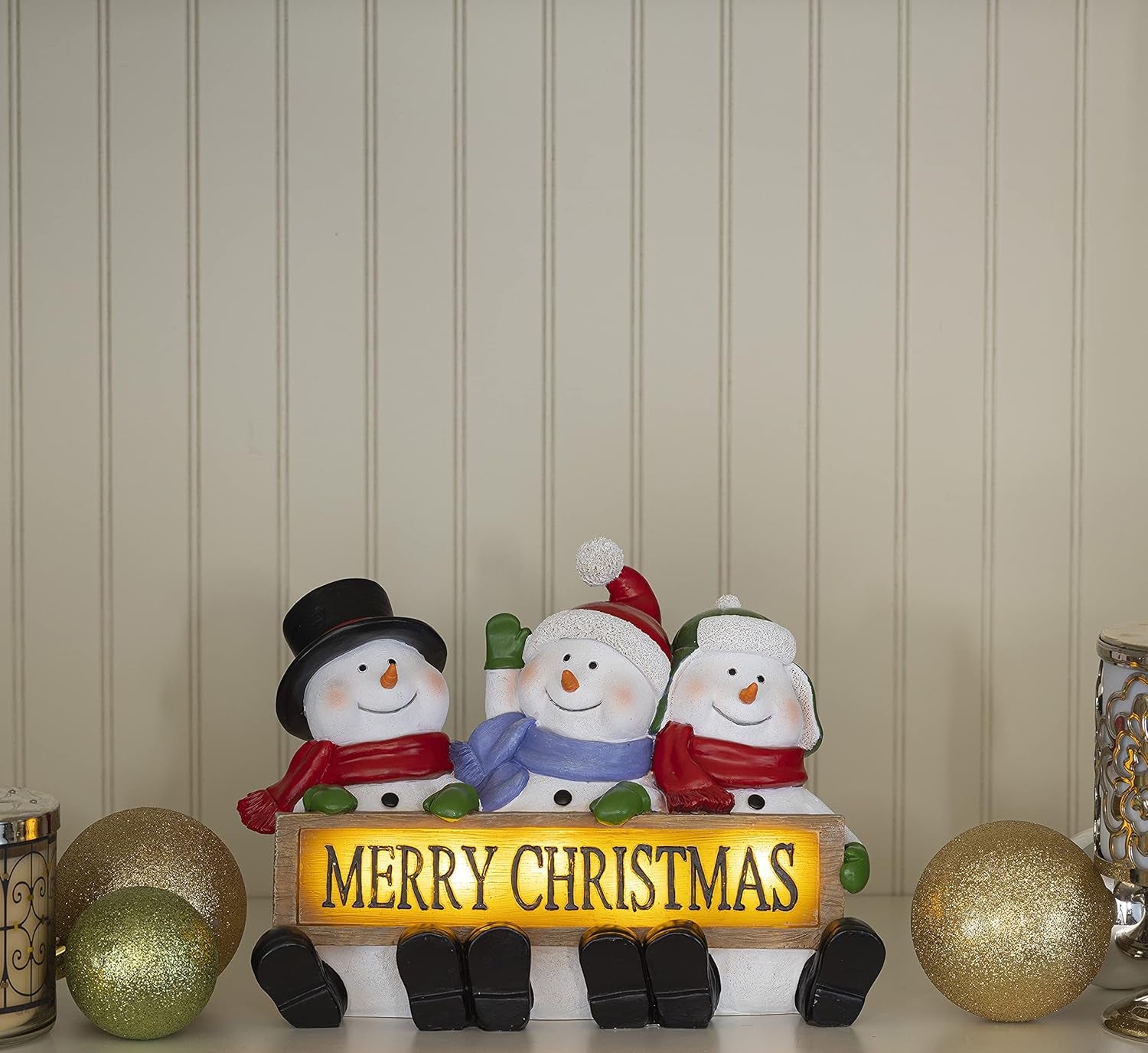 Glowing Snowman Merry Christmas Sign